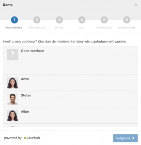 Salonhub online afspraak widget stap 1 medewerker keuze